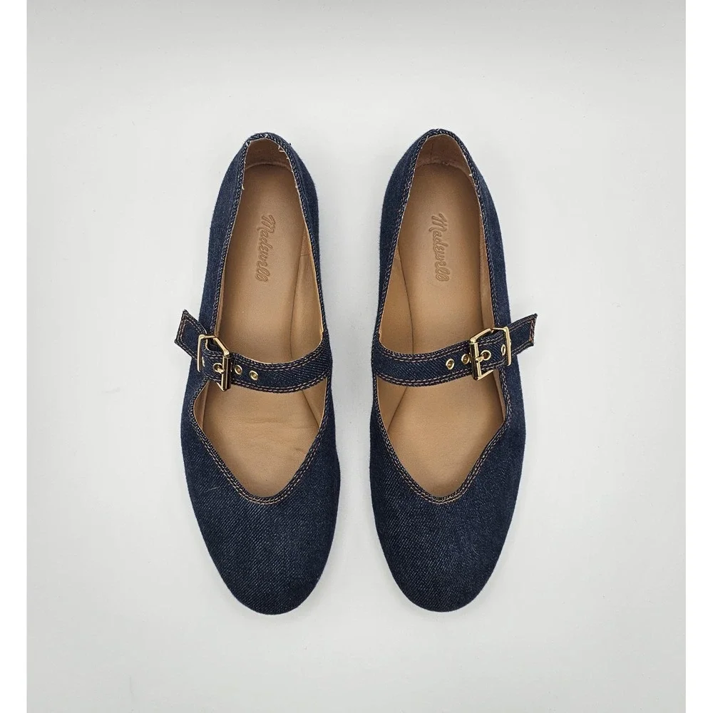Madewell The Remy Mary Jane Flat  Dark Denim Blue Size 8.5 Shoes Ballet